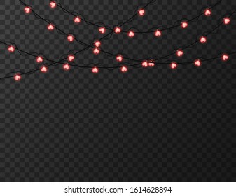 Heart shaped lights isolated on transparent background, design vector illustration