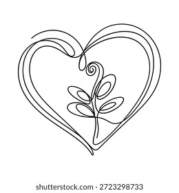 Arte de línea en forma de corazón con diseño de hoja