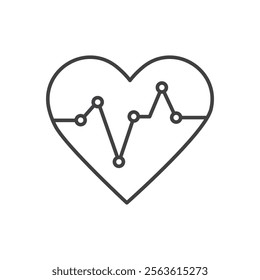 Heart shaped line drawing contains a heartbeat line graph icon