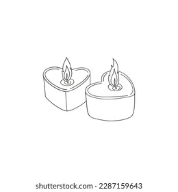 Heart shaped linear romantic candles. Valentines Day graphics. Vector illustration isolated on white.