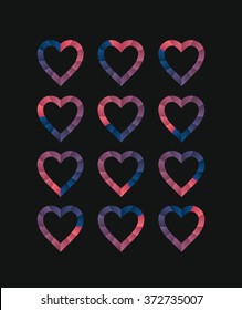 Heart shaped loading sequences ranging from blue gradients to pink gradients