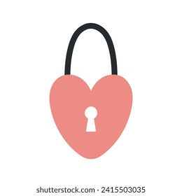 Heart shaped lock. Design for Valentine's Day. Flat cartoon vector illustration isolated on white background.