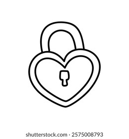 heart shaped lock doodle outline on white background