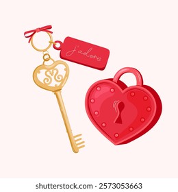 Heart shaped lock and key chain