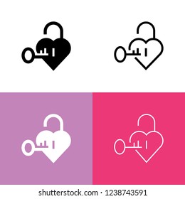 Heart Shaped Lock And Key Icon Set