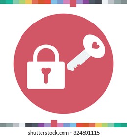 Heart Shaped lock and key icon.