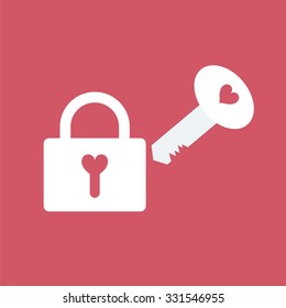Heart shaped lock and key icon.