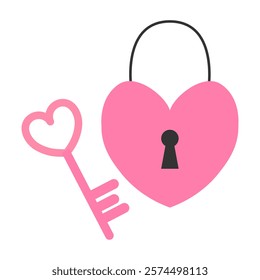 Heart shaped lock. Heart Key. Illustration for Valentine's Day. Vector illustration.