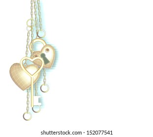 Heart shaped lock, key and ring