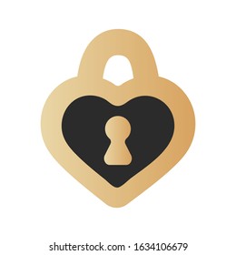 Heart shaped lock with keyhole. Golden and black lock in the form of the heart. Forever love concept. Golden marriage anniversary. Vector illustration isolated on white background