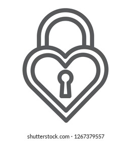 Heart shaped lock line icon, love and locker, padlock sign, vector graphics, a linear pattern on a white background, eps 10.