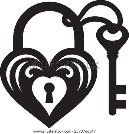 Heart Shaped Lock Silhouette Vector Illustration Logo
