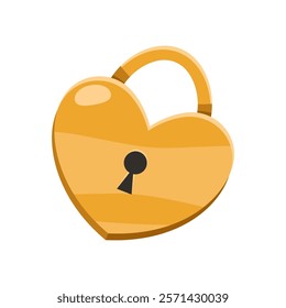 Heart shaped lock. Vector love and devotion icon. Clipart for Valentines day and lover connection, relationship trust and romanticism token. Unlockable sign. Passion and affection, loving element.