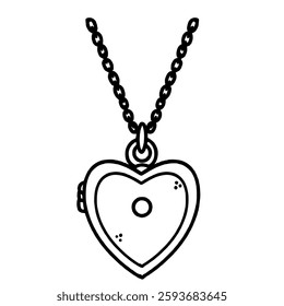 Heart shaped locket necklace Hand drawn line art Paris Illustration