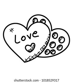 
 Heart shaped locket slipping open, doodle vector
