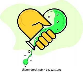 Heart Shaped Logo Icon Flask Hand Logo Concept Pouring Potion Chemistry Magic