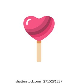 Doce pirulito em forma de coração em uma vara para doce Valentim