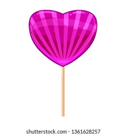 Heart shaped lollipop dessert icon on stick. Sweet food icon