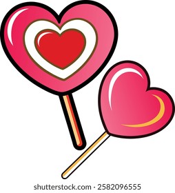 Heart Shaped Lollipop Isolated on Vector illustration