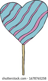 Lollipop en forma de corazón. Dulces de diseño plano. Ilustración vectorial de color aislada en fondo blanco. Estilo de caricatura, doodle.