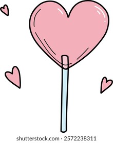 Heart shaped lollipop vector illustration. Hand drawn lollipop on Valentine's, Mother's or Women's Day