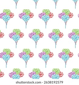Heart shaped lollipops on a stick. Seamless pattern. Vector illustration.