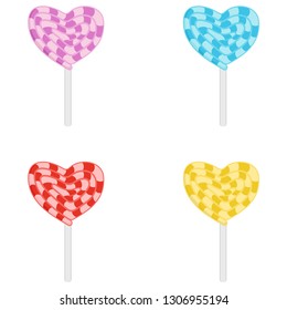 Heart shaped lollipops. Set of lollipops. Candy. Vector illustration. EPS 10.