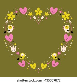 heart shaped love frame with cute birds