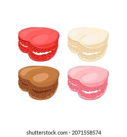 Heart shaped macaron vector clip art set isolated on white. Valentines day sweets illustration collection. Sweet treats graphic elements for romantic design