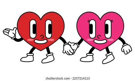 Heart shaped man and woman characters. vector, retro