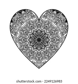 Heart shaped mandala floral pattern for coloring book, heart with floral mandala pattern, hand drawn heart floral mandala doodle, heart mandala coloring page for adult