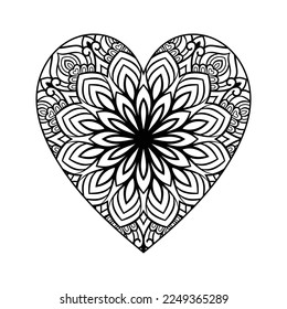 
Patrón cardíaco de mandala floral en forma de corazón para libro de colorantes, corazón con un patrón de mandala floral, doodle de mandala floral de corazón dibujado a mano, página de color mandala cardíaca para adultos