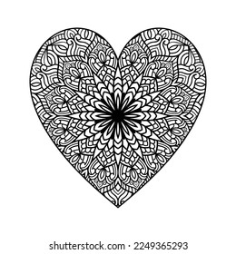 
Patrón cardíaco de mandala floral en forma de corazón para libro de colorantes, corazón con un patrón de mandala floral, doodle de mandala floral de corazón dibujado a mano, página de color mandala cardíaca para adultos