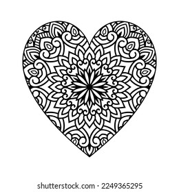 
Patrón cardíaco de mandala floral en forma de corazón para libro de colorantes, corazón con un patrón de mandala floral, doodle de mandala floral de corazón dibujado a mano, página de color mandala cardíaca para adultos