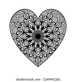 Heart shaped mandala floral pattern for coloring book, heart with floral mandala pattern, hand drawn heart floral mandala doodle, heart mandala coloring page for adult