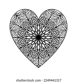 Heart shaped mandala floral pattern for coloring book, heart with floral mandala pattern, hand drawn heart floral mandala doodle, heart mandala coloring page for adult