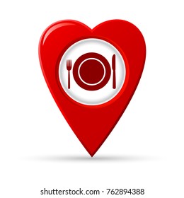 Heart shaped map pointer of restaurant vector icon.