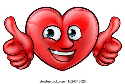 Heart shaped mascot cartoon character giving a double thumbs up
