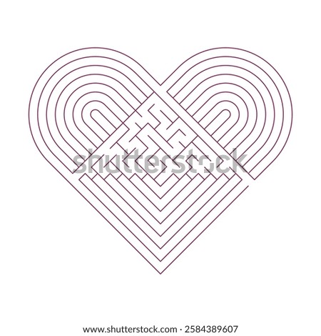 Heart shaped maze. Concept of searching for love. Vector illustration, flat design