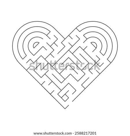 Heart shaped maze. Concept of searching for love. Vector illustration, flat design