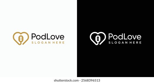 Heart shaped microphone vector logo design with modern, simple, clean and abstract style. Icon for business, podcast, music studio and personal branding.