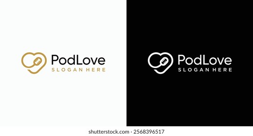 Heart shaped microphone vector logo design with modern, simple, clean and abstract style. Icon for business, podcast, music studio and personal branding.