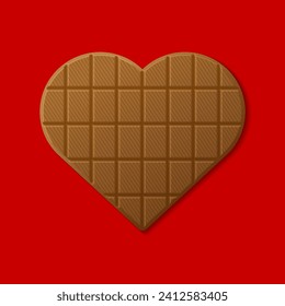 Heart shaped milk chocolate bar. Sweet chocolate heart isolated on red background