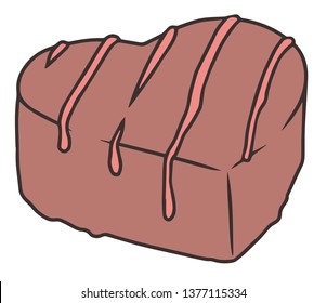 Heart shaped milk chocolate praline with pink strawberry glazing drawn vector illustration