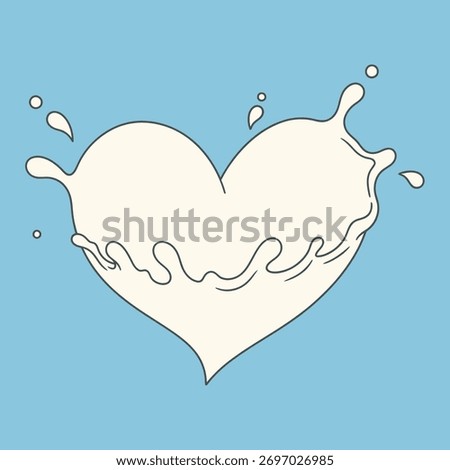 Heart shaped milk splash vector illustration on blue background for dairy product concept