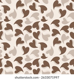 Heart Shaped Motif Repeating Pattern. Warm Brown Earth Tone Abstract Heart Print. Flowing Organic Retro Rustic Heart Seamless Pattern.
