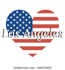 Heart shaped national flag of The United States of America with inscription of city name: Los Angeles in modern style. Vector EPS10 illustration.