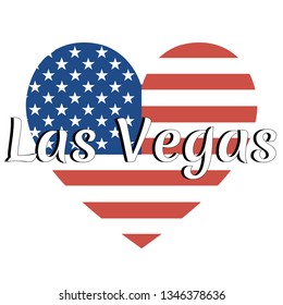 Heart shaped national flag of The United States of America with inscription of city name: Las Vegas in modern style. Vector EPS10 illustration.