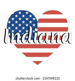 Heart shaped national flag of The United States of America with inscription of state name: Indiana in modern style. Vector EPS10 illustration.