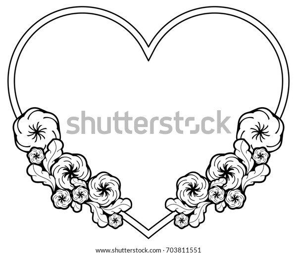 Heart Shaped Outline Frame Flowers Vector Stock Vector (Royalty Free ...